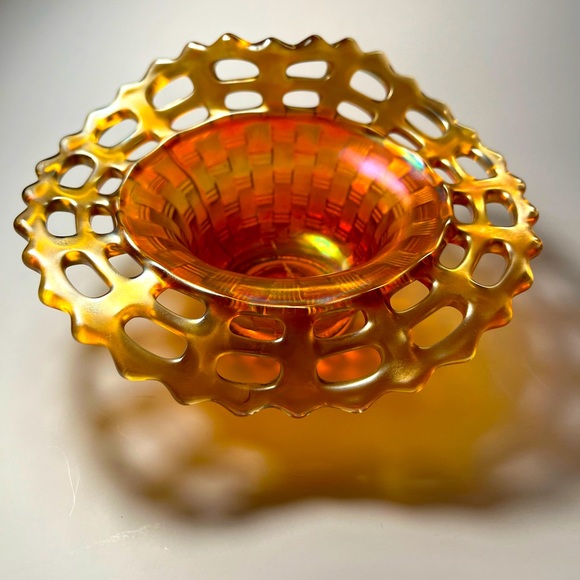 Fenton Marigold Carnival Glass Basketweave Bowl - Picture 1 of 4